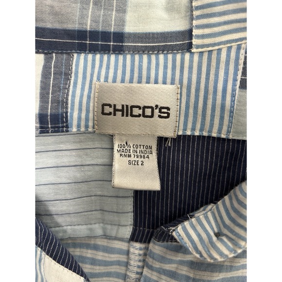 Women's Chico's Madrid Patchwork Cropped Button Up Shirt Size 2 (L-12) - Picture 6 of 8